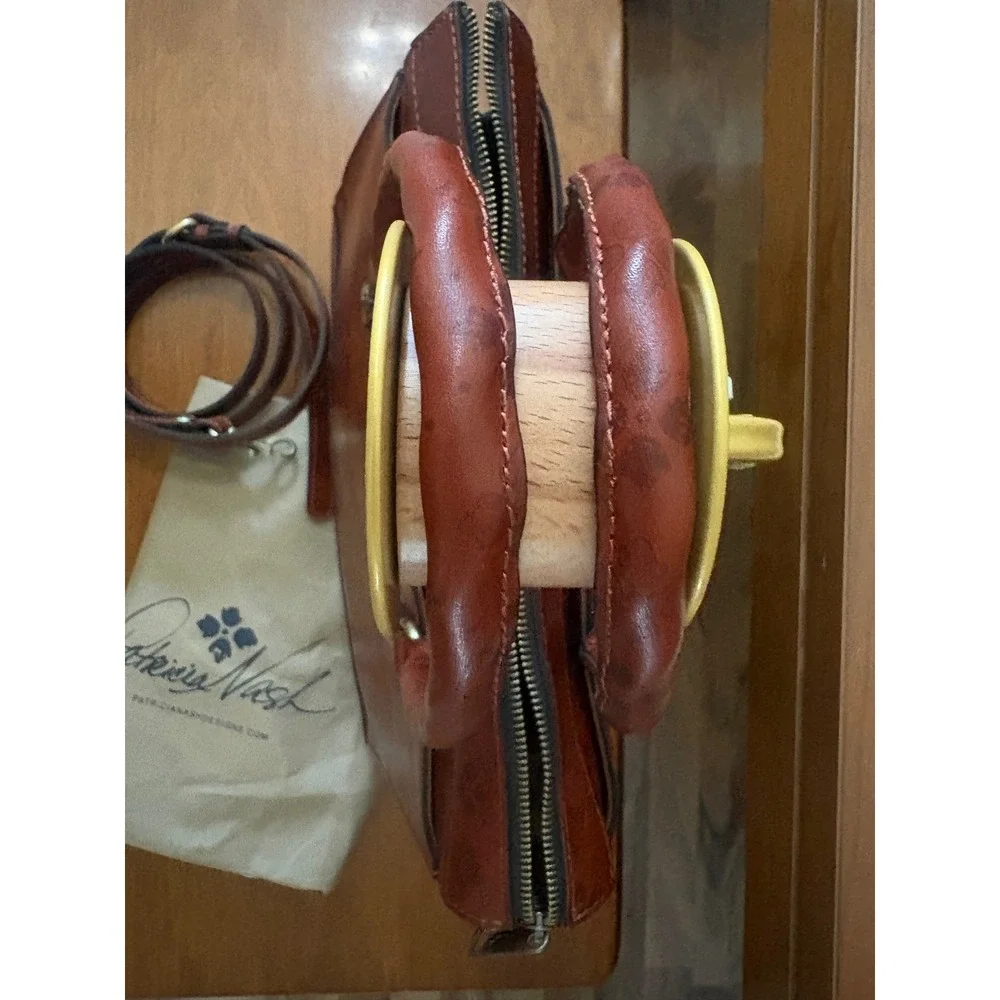 Patricia Nash Satchel Women Bag Cognac Leather Floret Embossed Crossbody Vintage